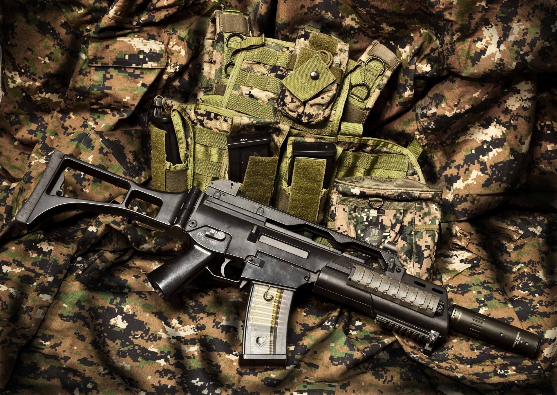 hk g36c fusil d assaut mitraillette arme camouflage