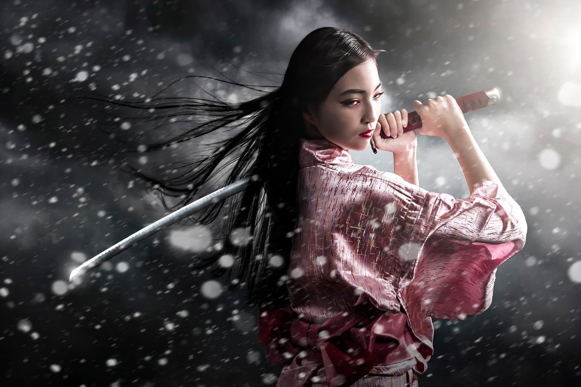 samurai ragazza può spada kimono neve