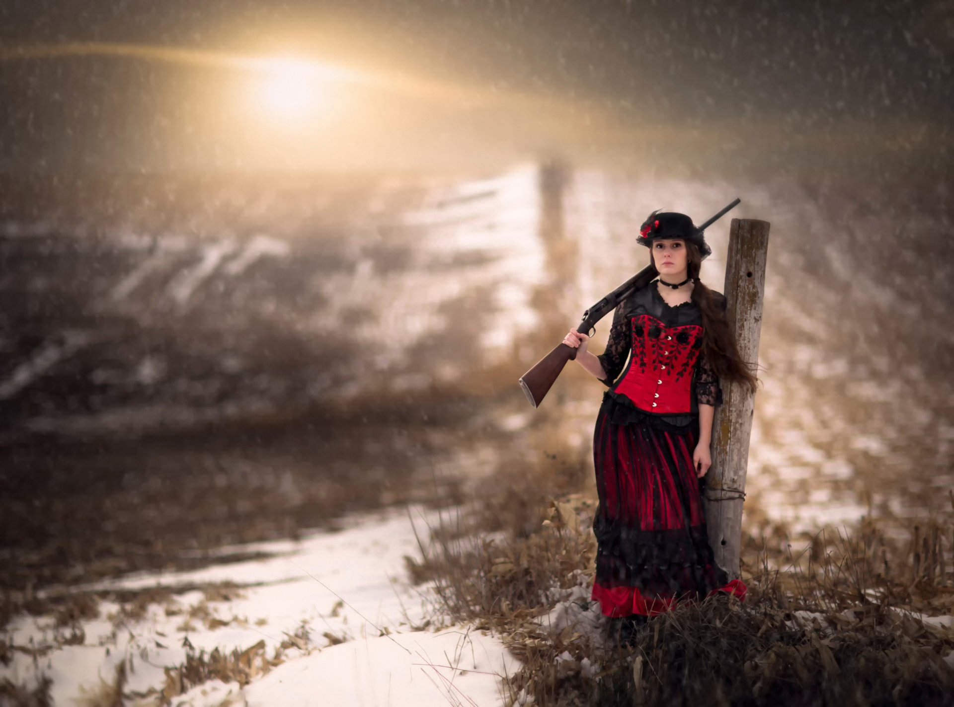 a woman lady dress snow