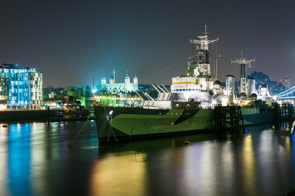 Cruiser on the water at night