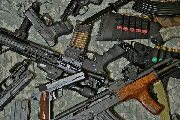 Photography of weapons: rifles, submachine guns, pistols