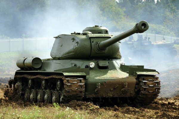 Soviet IS-2 tank on the field