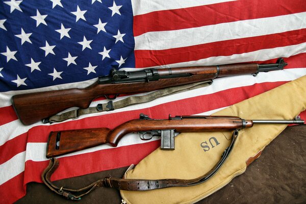 Self-discharge rifle on the American flag