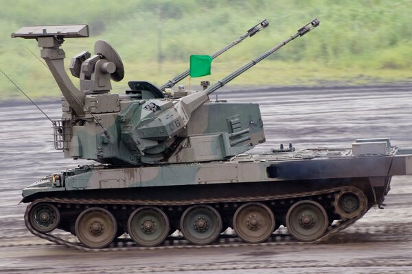 Anti-aircraft self-propelled gun in motion