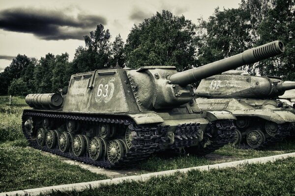 ISU-152 soviético entre la vegetación