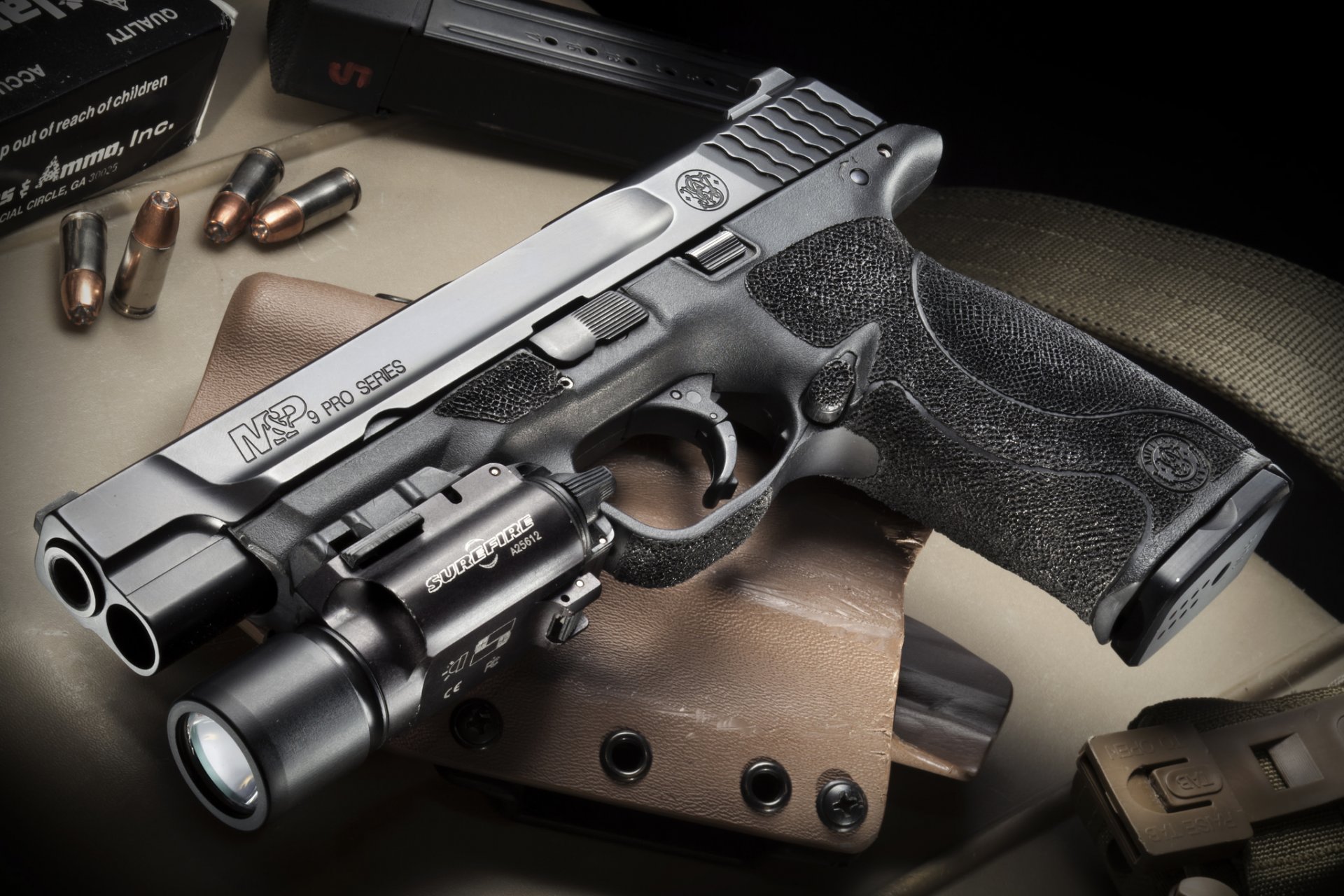 smith & wesson m & r pistola arma linterna