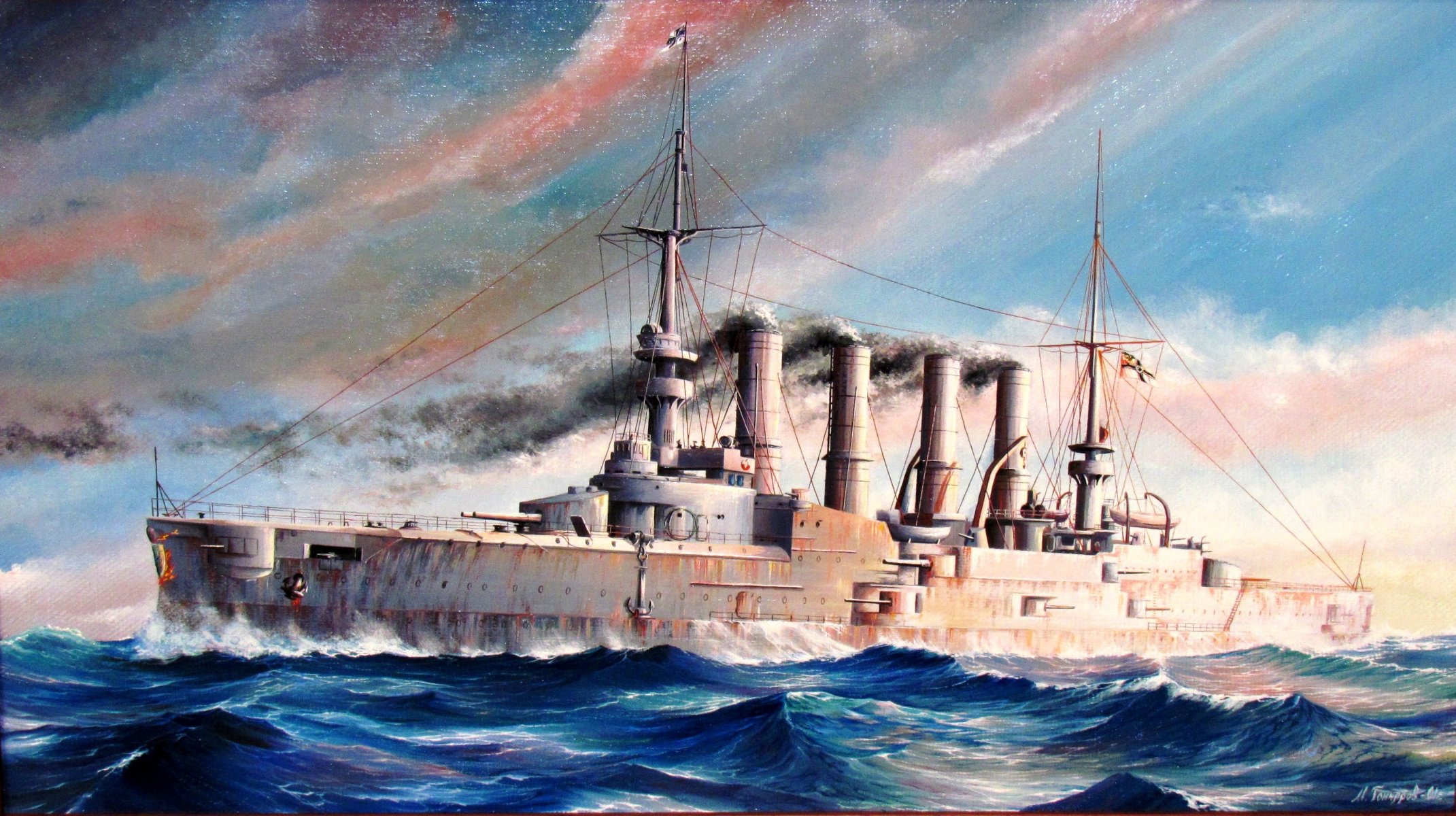 kunst meer scharnhorst sms scharnhorst schlachtkreuzer deutsche kaiserliche flotte ww1 zeichnung künstler m.töpfer