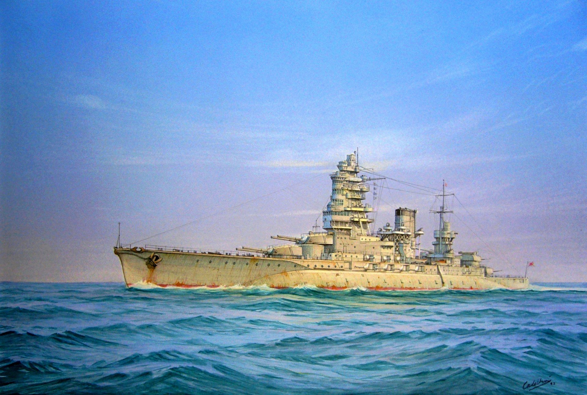 kunst meer linienschiff nagato-typ japanische marine ww2 zeichnung