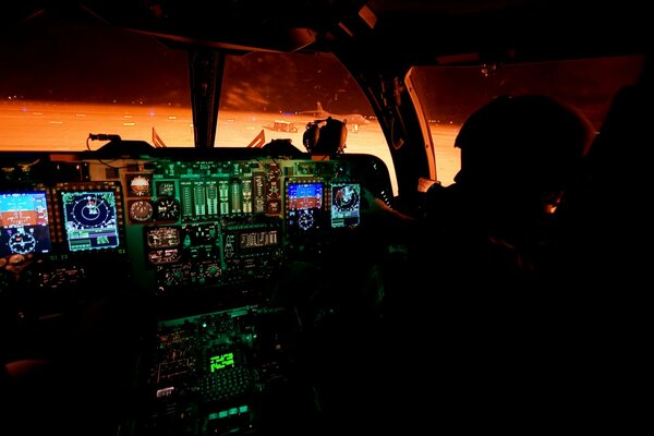 The cabin of the US plane at night