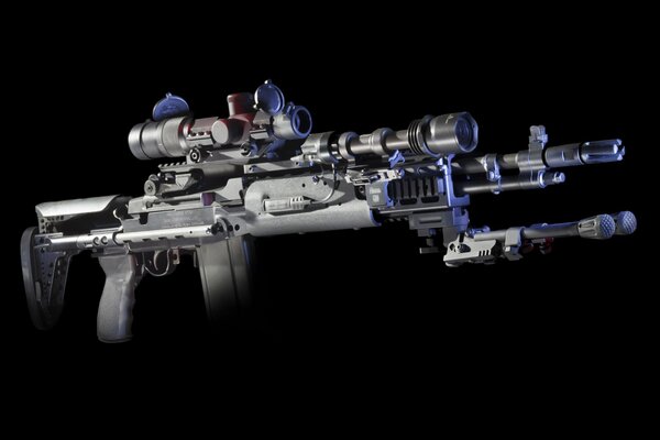 Optical semi-automatic rifle of gray-blue color, on a black background