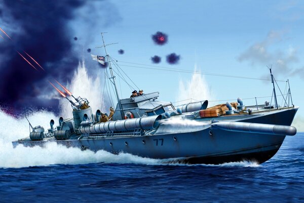 A light torpedo boat participates in the battle