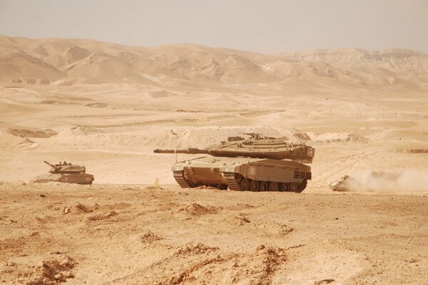 The offensive of military equipment in the desert