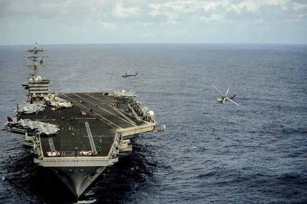 Aircraft carrier on the high seas