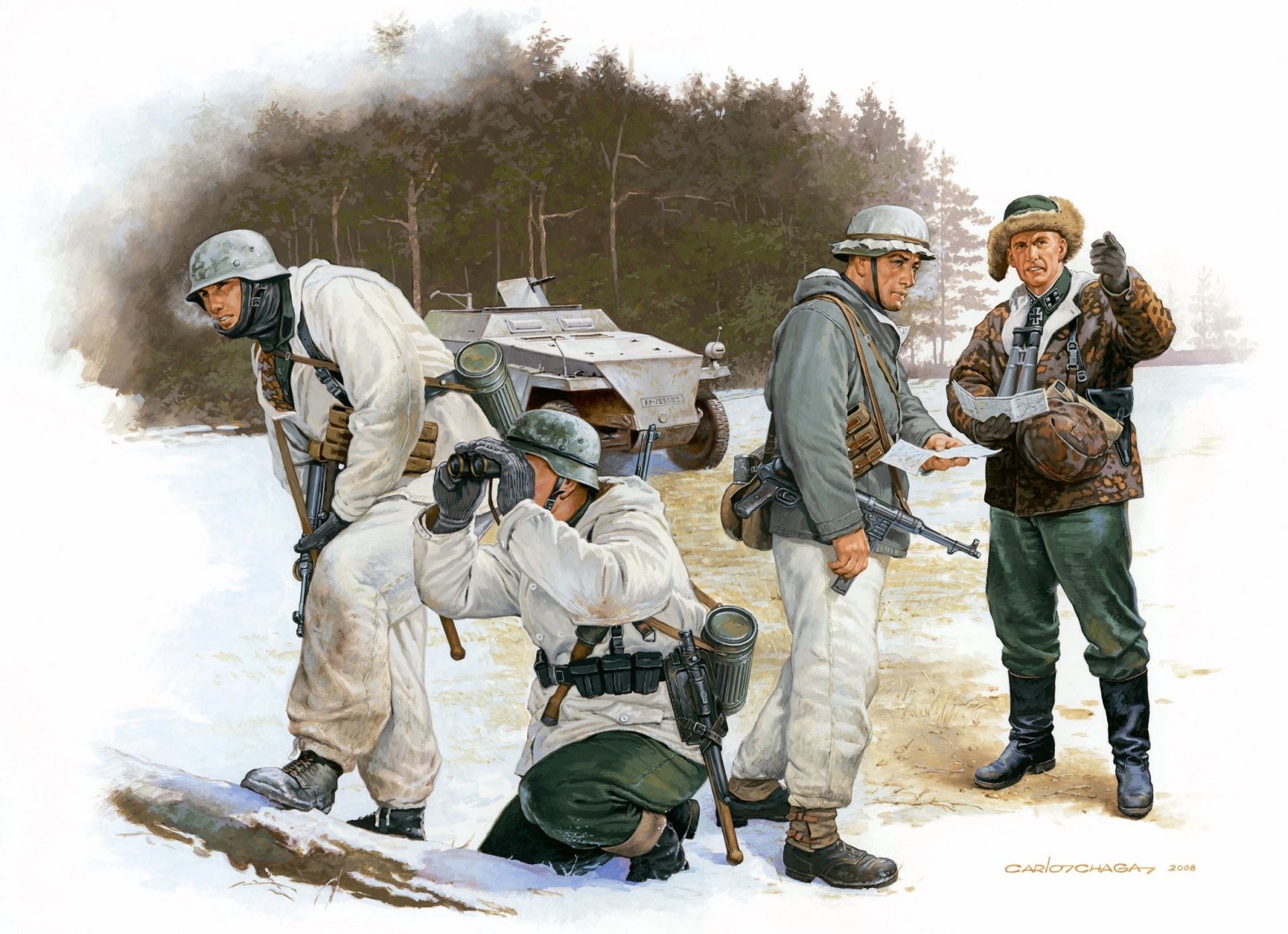 art hiver neige allemand soldats période guerre mondiale triple arme équipement camouflage