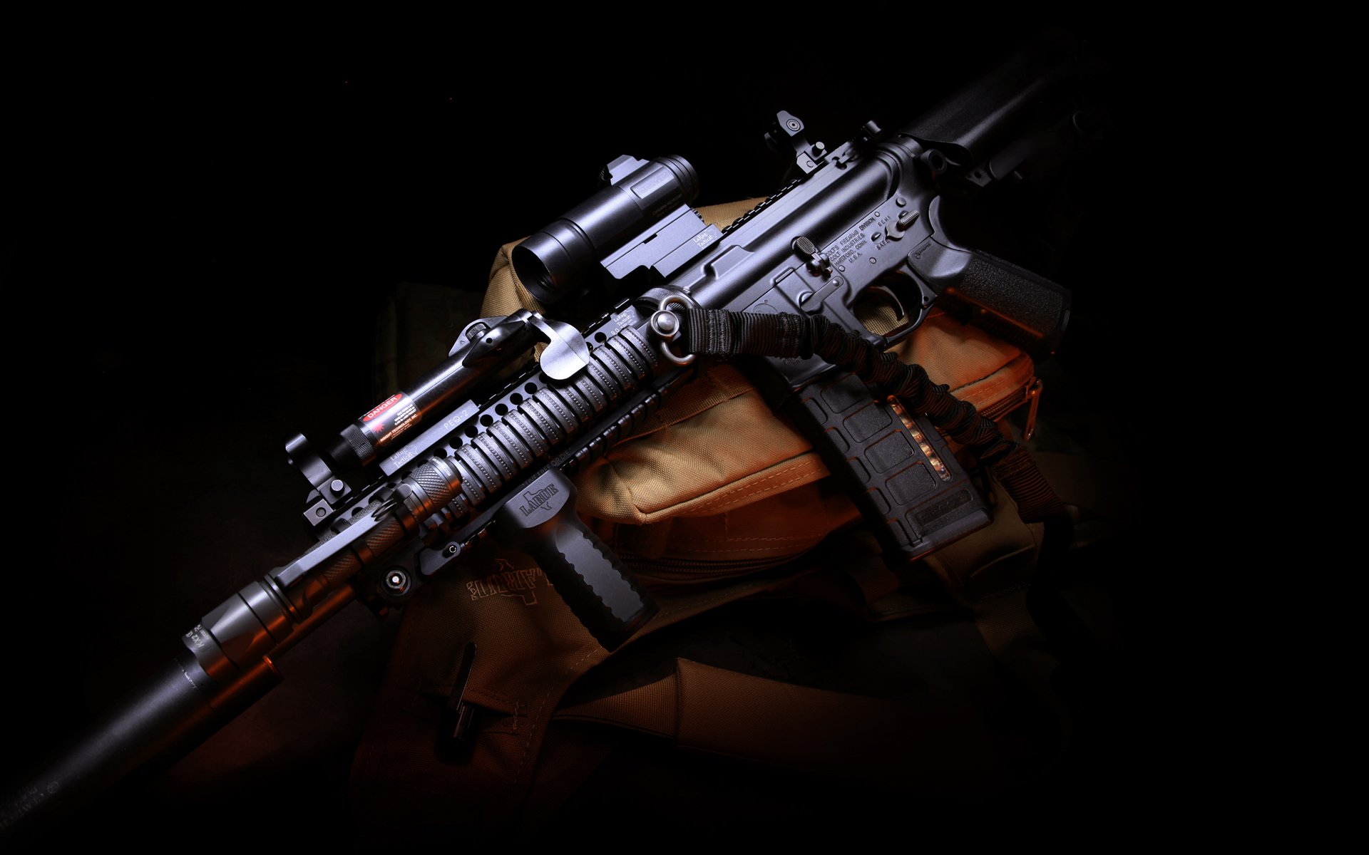 m4 weapon gun assault carbine assault rifle larue tactical silencer bag twilight hd wallpaper