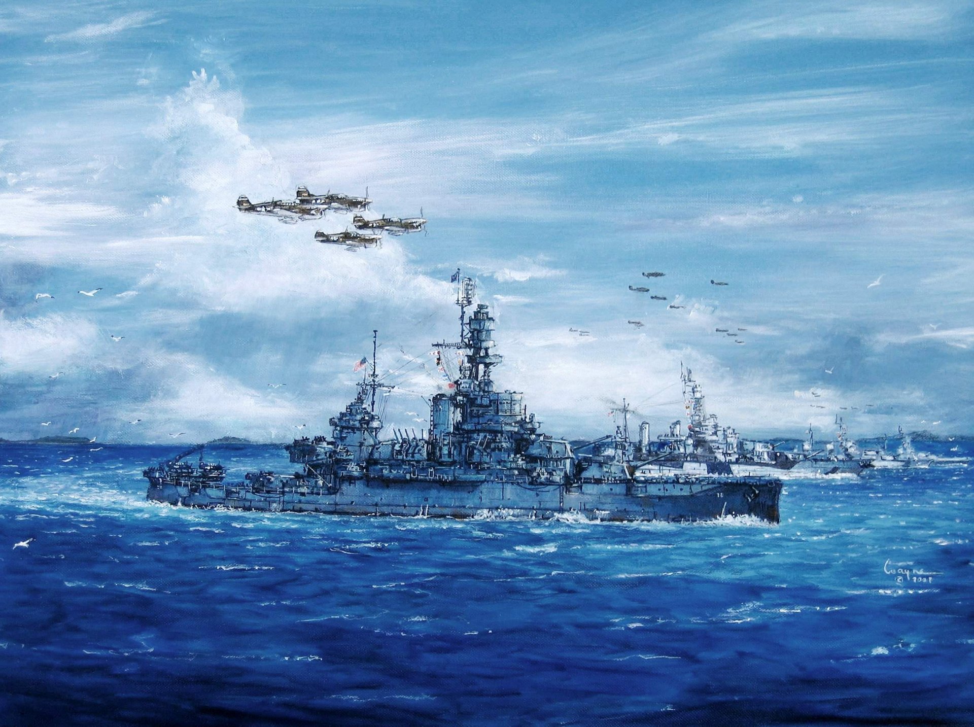 kunst meer wellen schiffe pennsylvania pennsylvania uss bb-38 amerikanisches linienschiff himmel ww2 zeichnung