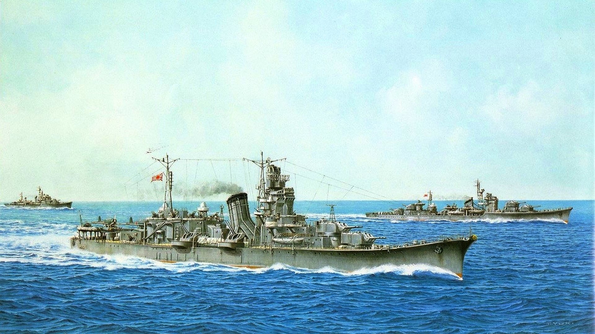 arte mar japonés cruceros ligeros oyodo furutaka senderismo ww2 dibujo