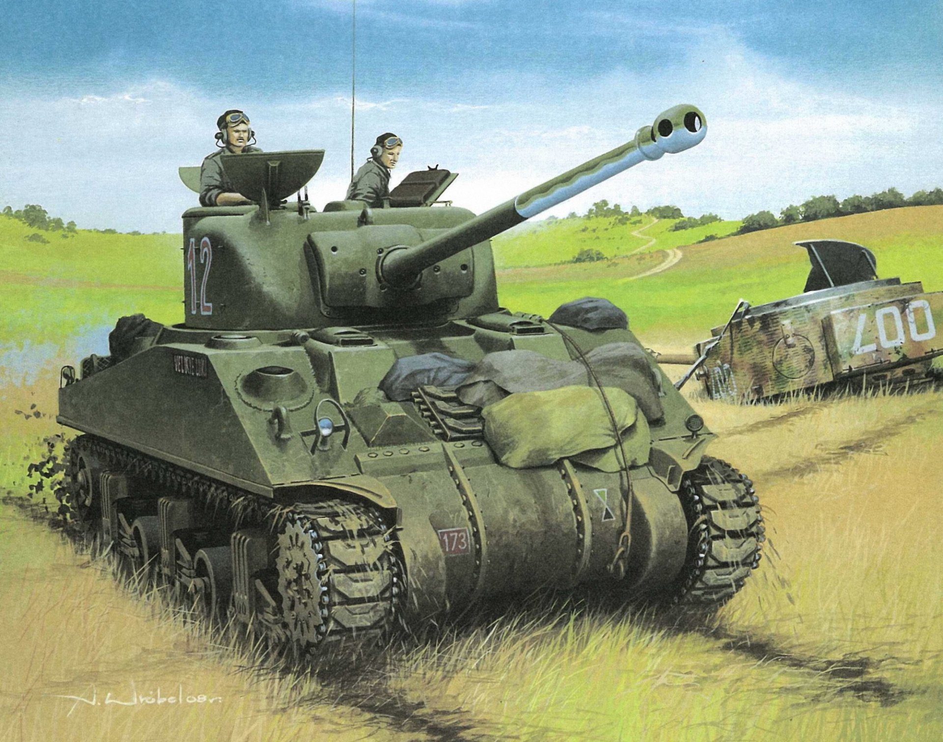 art the field m4a1 76 w us tank with a 76-mm gun sherman tankers ww2 picture