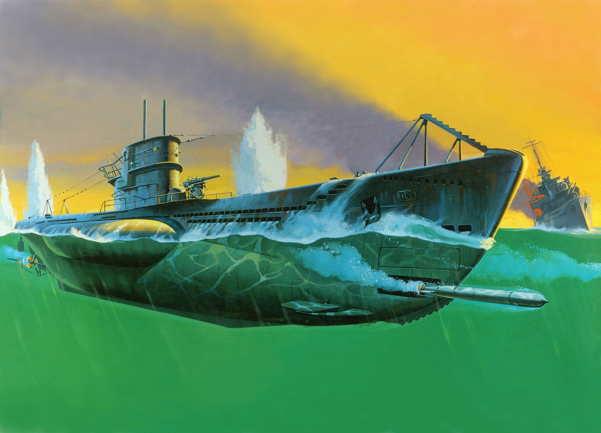 u-99 art picture submarine fight