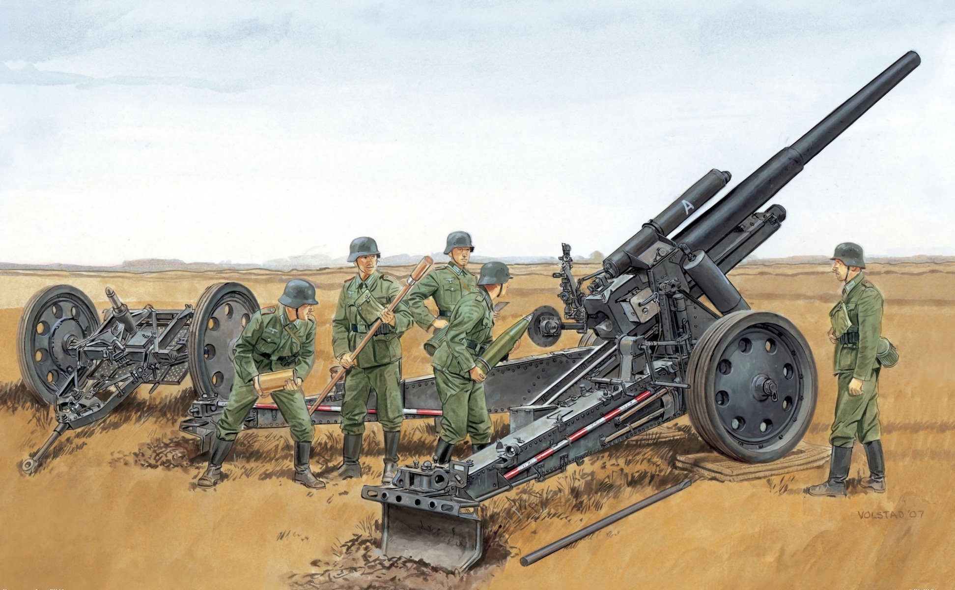 kunst krieg position 150 mm deutsch schwer feld haubitze wdm 18 1930 kanoniere ausrüstung ww2 zeichnung