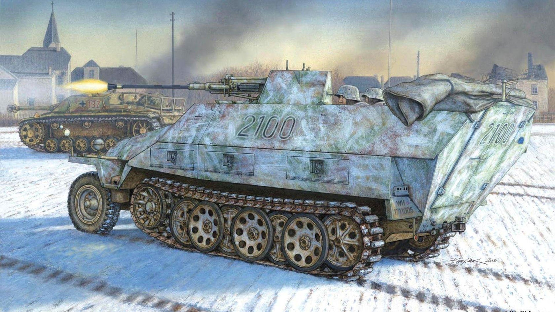 d kfz 251 ausf 17 g antiaérien 38 système antiaérien automoteur véhicule blindé semi-blindé sonderkraftfahrzeug stug iii sturmgeschütz guerre combat hiver dessin