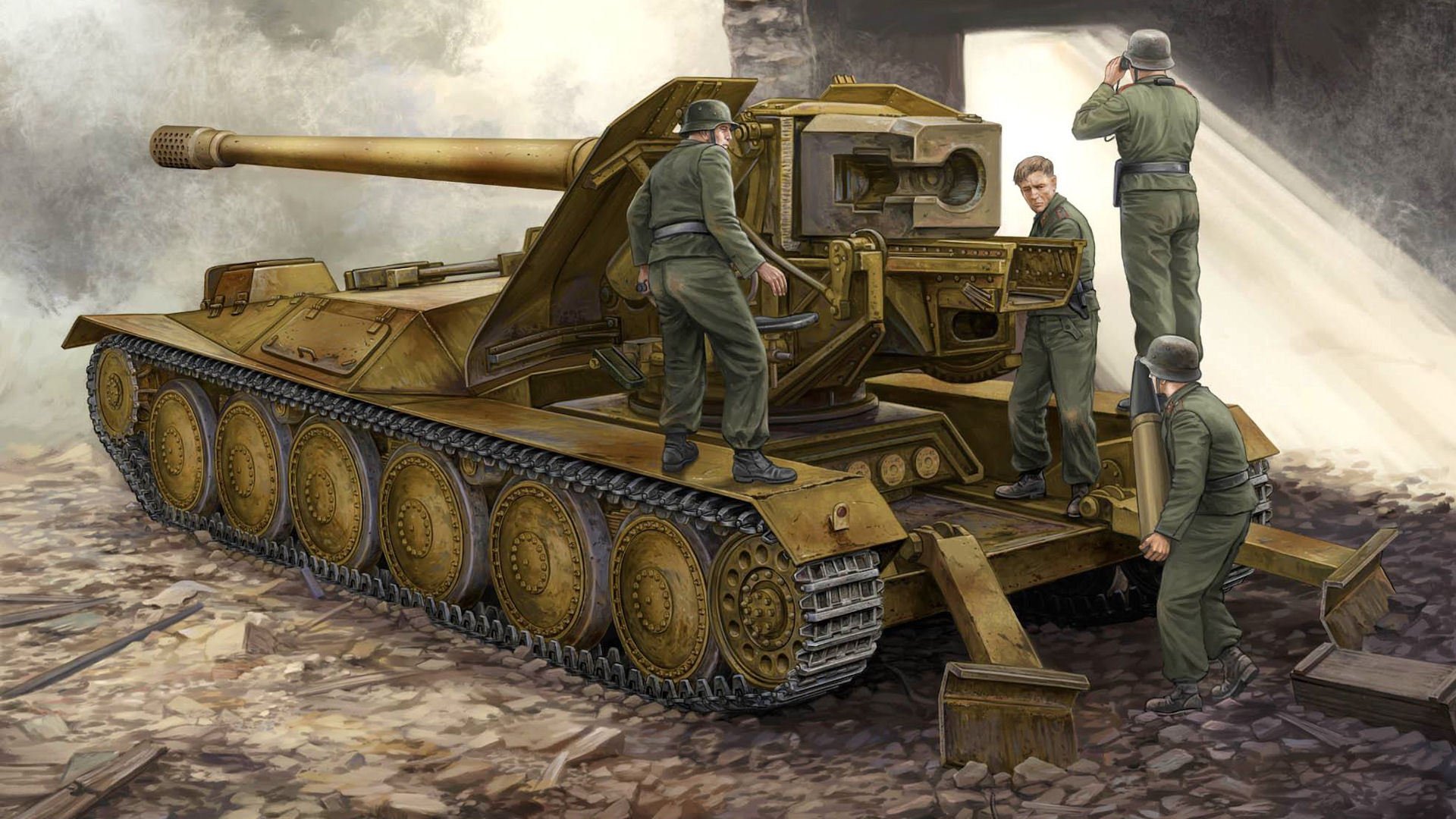 alemán 12.8 cm pak 44 waffentrager krupp 1 soldados guerra figura