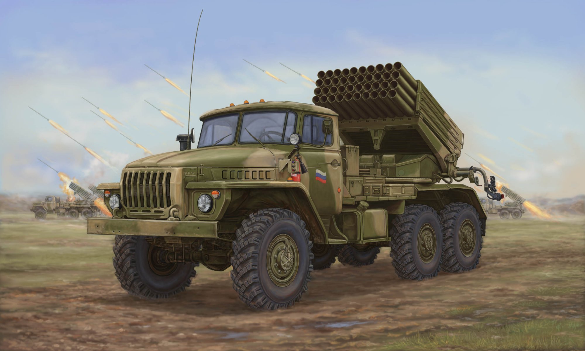 art bm-21 mlrs 9k51 grad radziecki system rakietowy salwy kalibru 122mm. na bazie ciężarówki ural zaprojektowany do pokonania otwartej ukrytej siły żywej różnych warunków sytuacji bojowej rosja artysta vincent vai