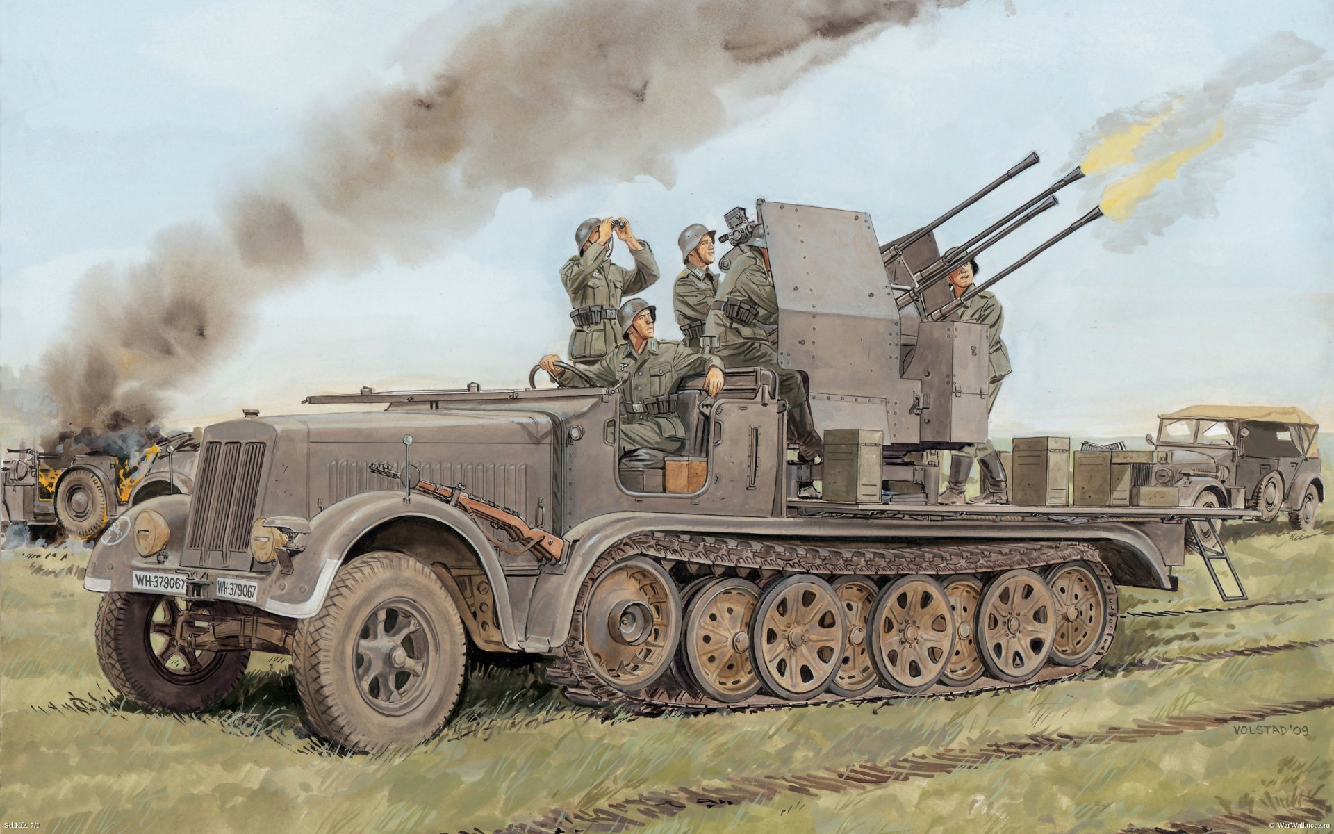 picture german zenith self-propelled installation zsu 20 mm flakvierling 38 flak 38 auf selbstfahrlafette sd.kfz.7/1 on the basis of half-track tracker mittlerer zugkraftwagen 8t sd.kfz.7