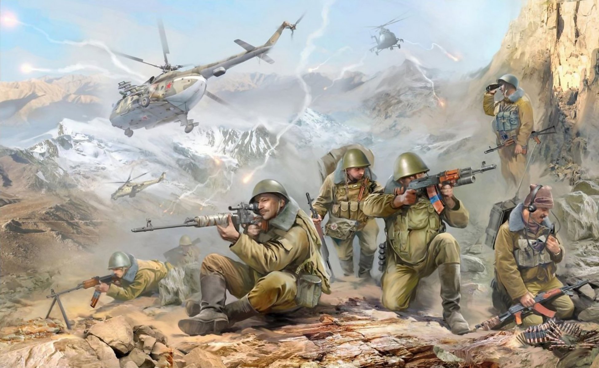 kunst soldaten sowjetische fallschirmjäger landung wurden verwendet klein wendig gruppen für kampf schutz teile auf route bewegung und inspektion wohnwagen in himmel hubschrauber mi-8 afghanistan afghanischer krieg 1979—1989 luftwaffe udssr künstler ivan hivrenko