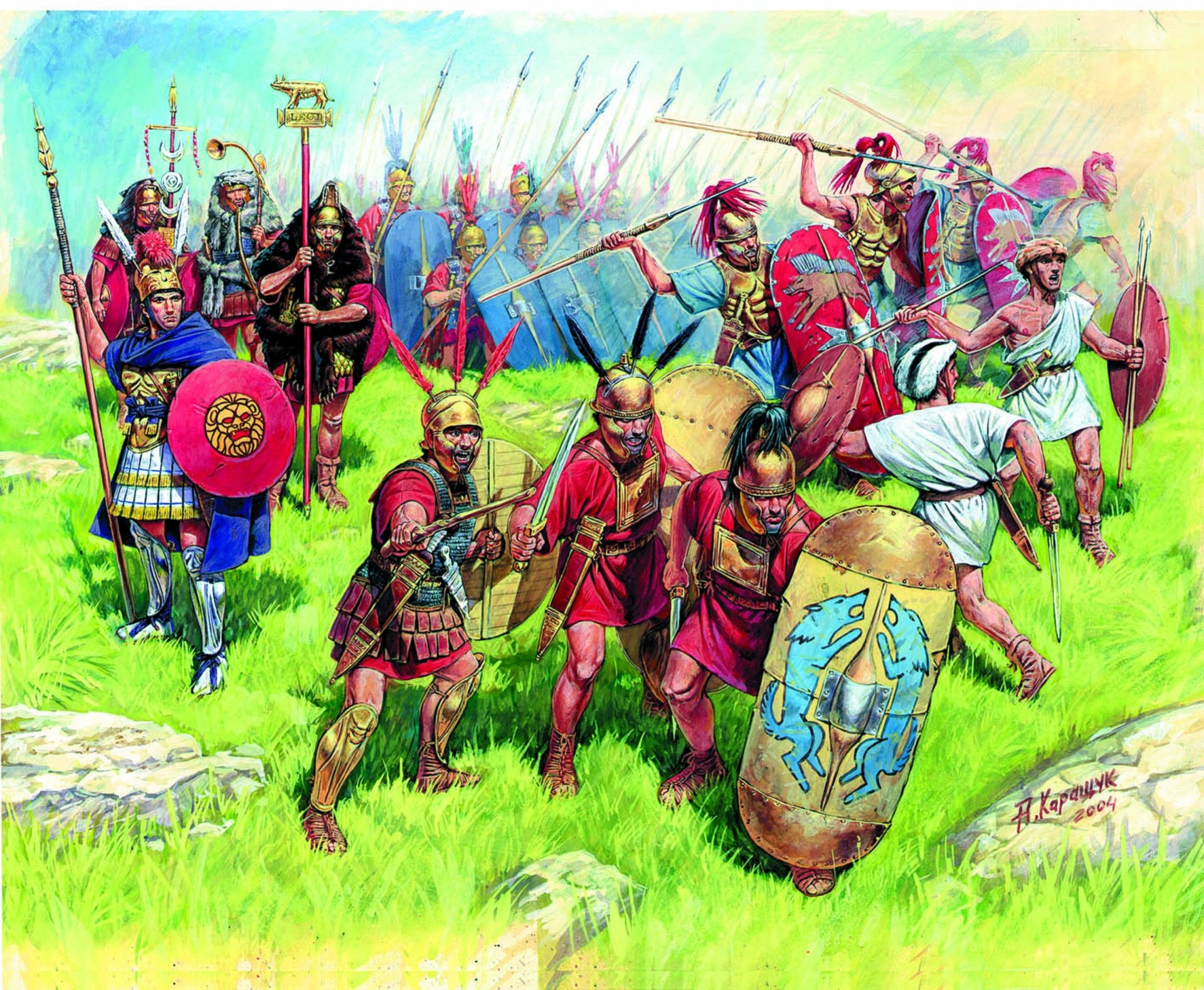 art infantry roman of the country iii-i centuries . bc velites hastati principles triarii centurion decals armour darts swords spear boards land grass stones picture a.karaschuk