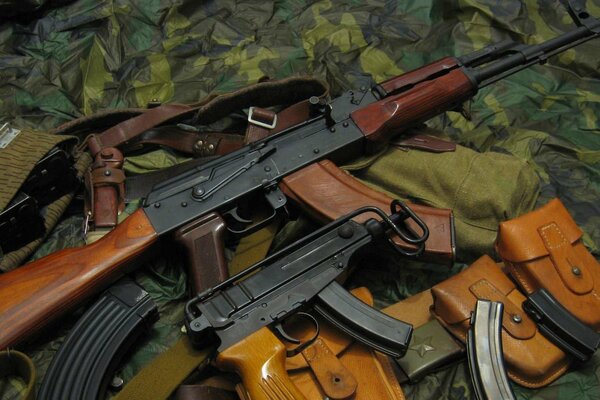 Two Kalashnikov assault rifles and magazines for them