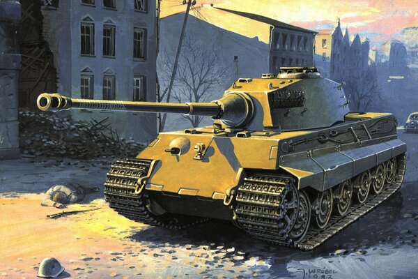 Tank Royal Tiger lors des combats dans la ville