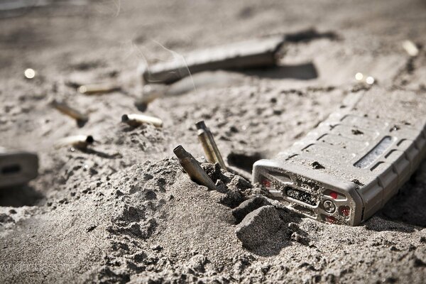 Remains of military operations in the sand