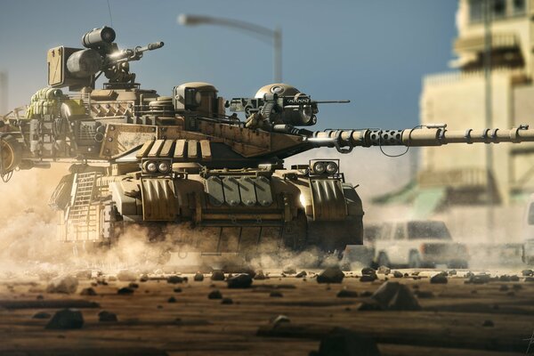 Tanque render con armas de ficción