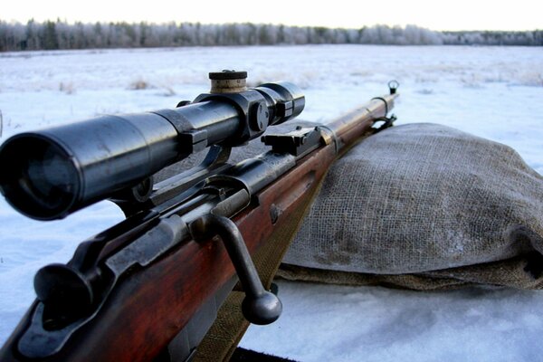 Fusil sur le sac visant à la portée