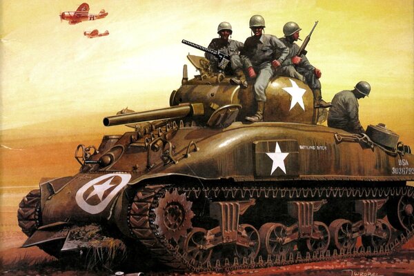 Zeichnung des amerikanischen Militärpanzers ww2