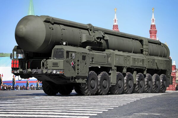 The missile system is moving across the square