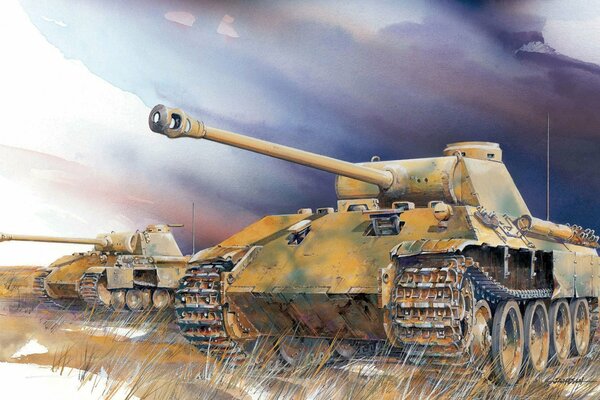 Drawing of two tanks on the field