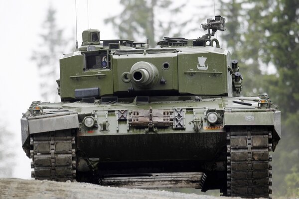 Char de combat sur fond de forêt