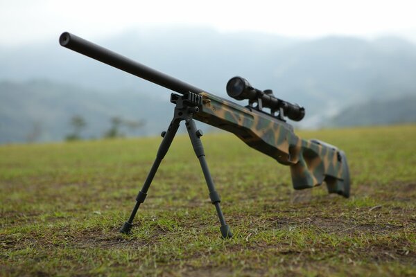 Sniper rifle with optics, camouflage color