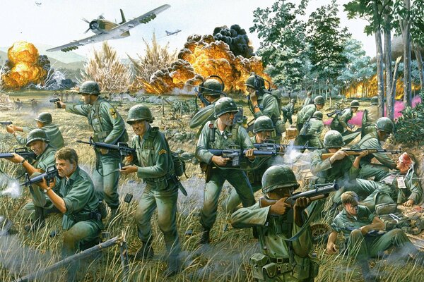 Pittura raffigurante la guerra del Vietnam