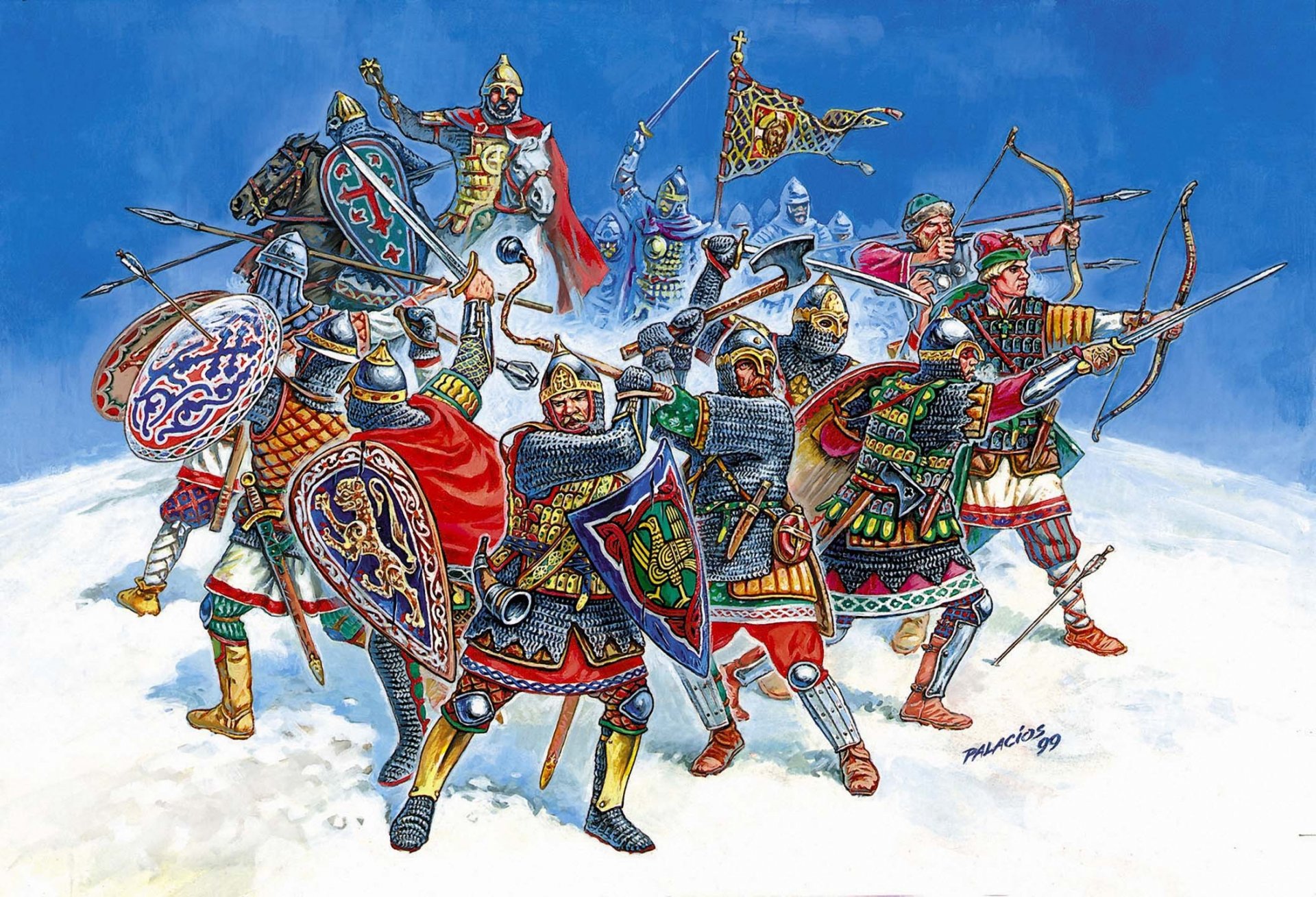 arte caballeros rusos rusos guerreros siglos xiii-xiv época guerras luchas internas lucha con tártaro mongol conquistadores y alemán caballeros