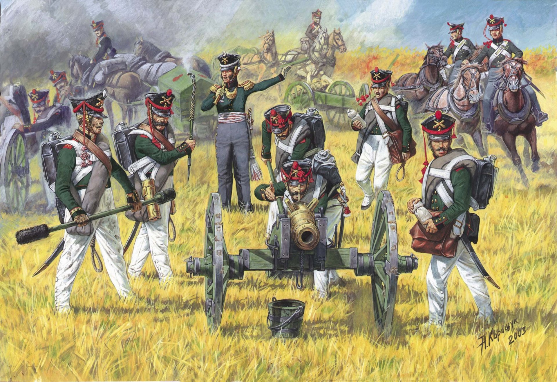 art artillerie russe à pied 1812-1814gg. les équipes d artillerie de campagne légères armées de canons de 6 livres ont agi dans la guerre à une distance minimale