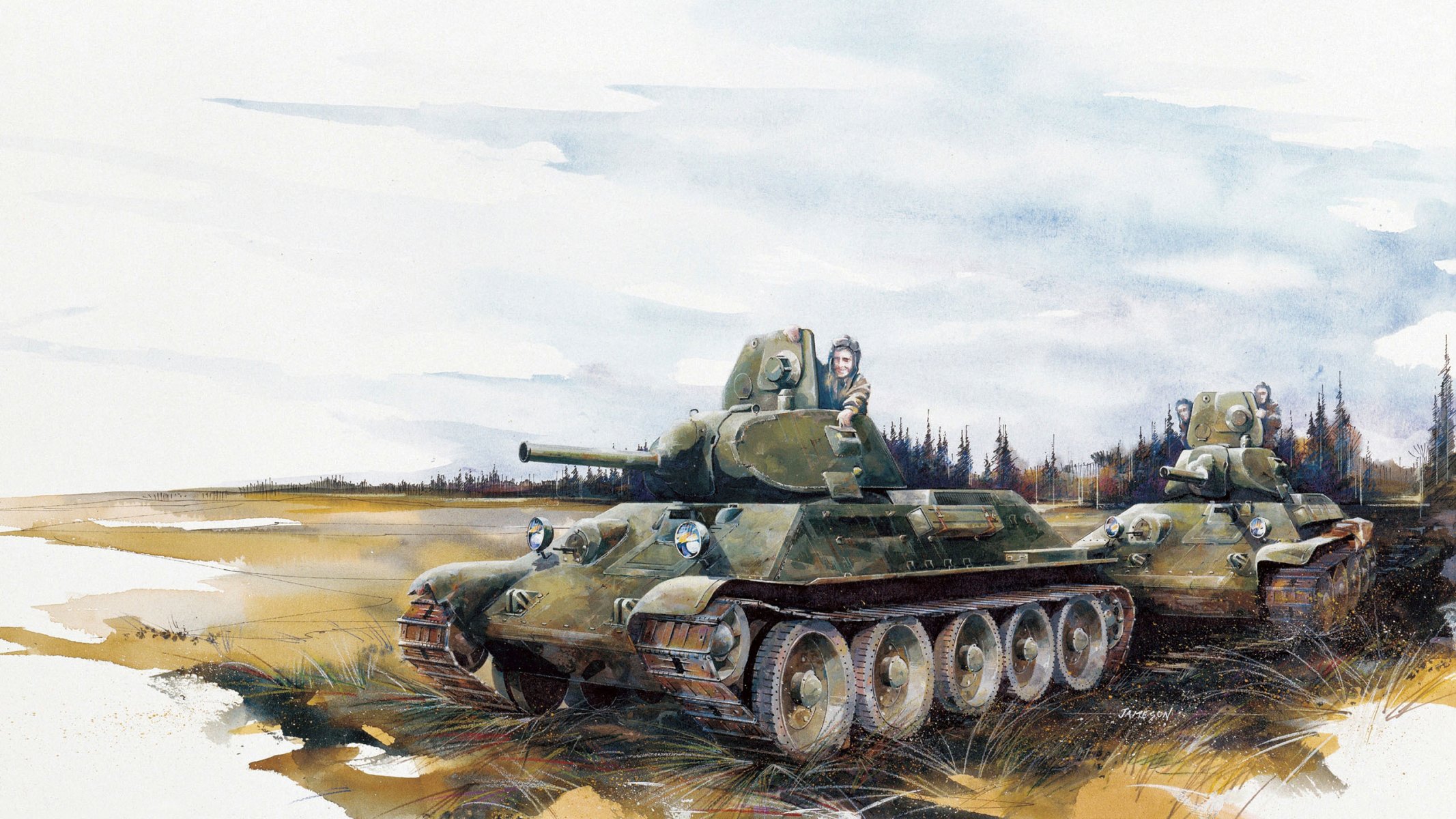 kunst zeichnung pinselstriche bleistifte und aquarell sowjetisch mittel tank t-34-76 obr 1940 ww2