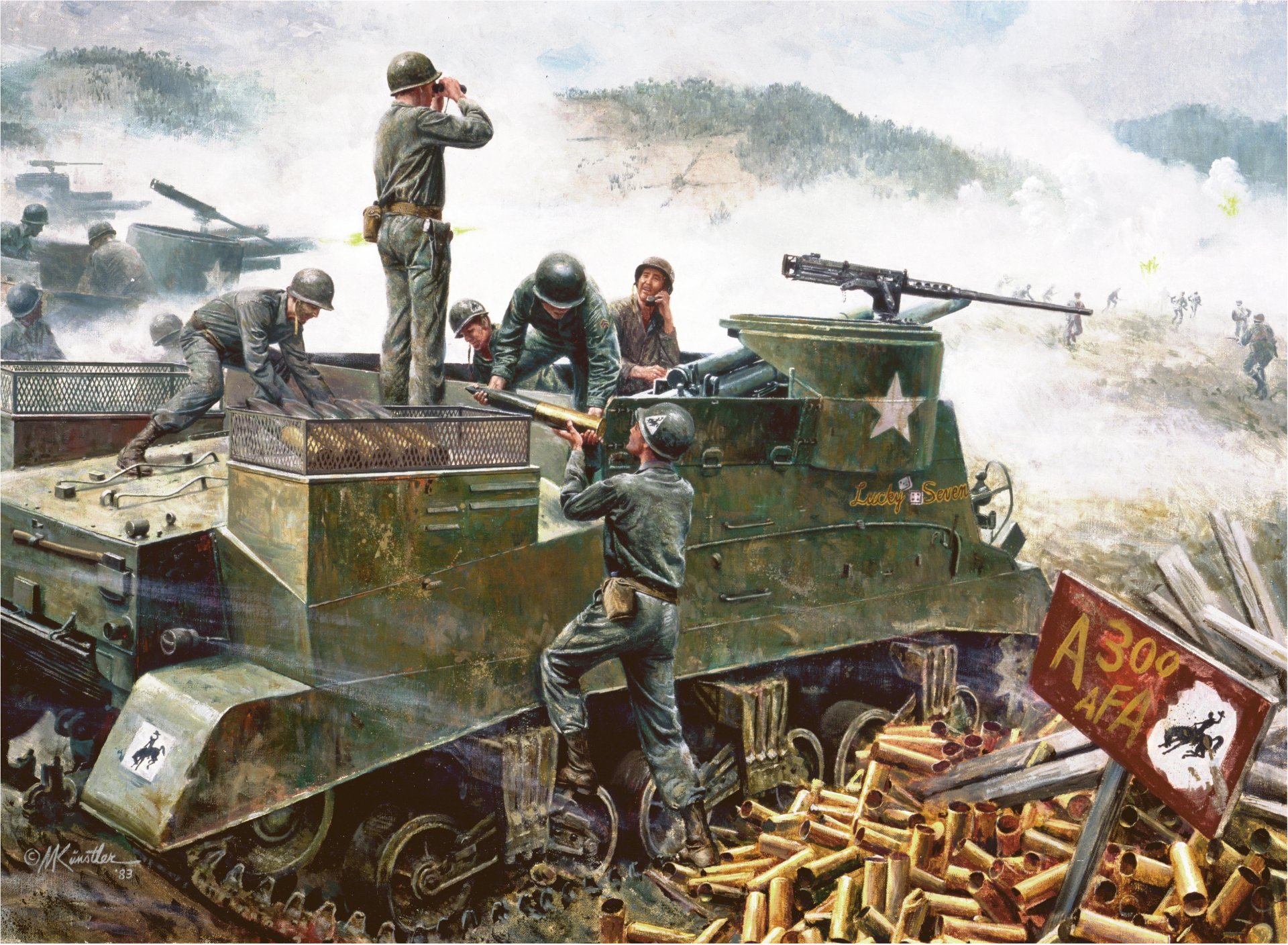 art hongchon corée du sud 18 mai 1951 m7 priest américain automoteur d artillerie position de tir dessin m. kunstler