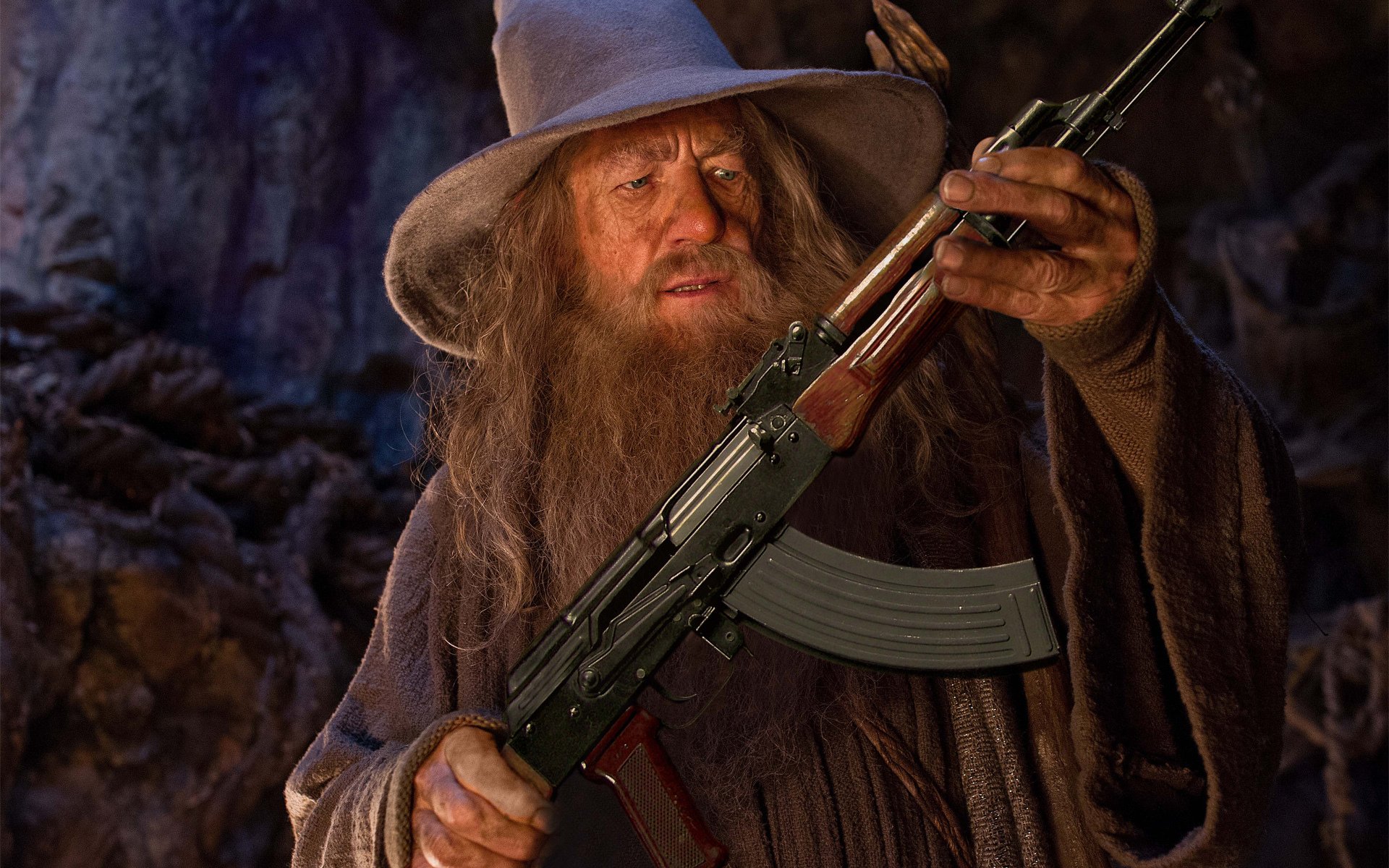 gandalf gray machine gun kalashnikov ak hat humor lord of the ring