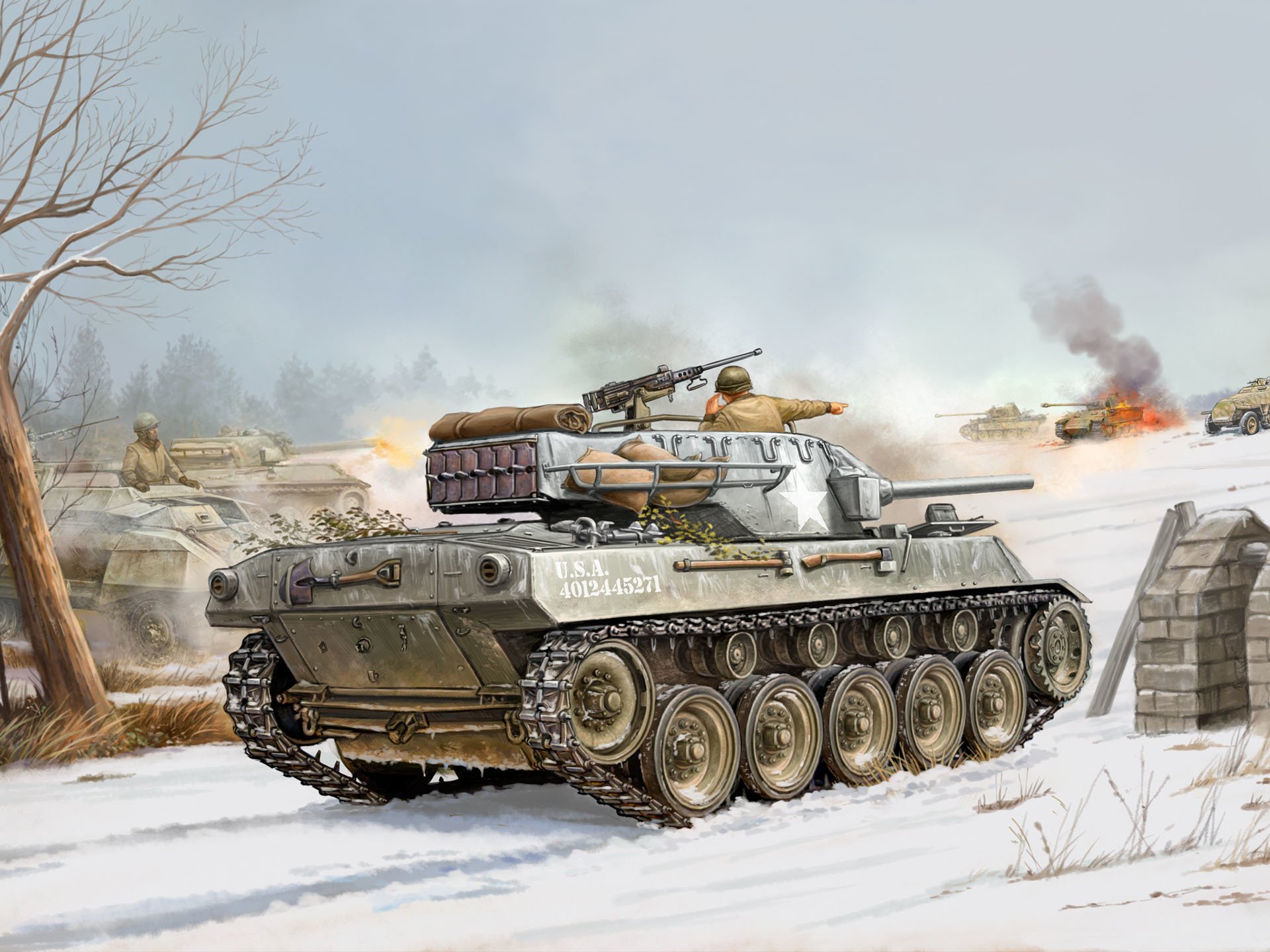 rysunek artystyczny działo samobieżne m18 hellcat hellcat 76mm samobieżne działo artyleryjskie niszczyciel czołgów ze zmniejszoną ochroną pancerza ale wysoką mobilnością usa ww2