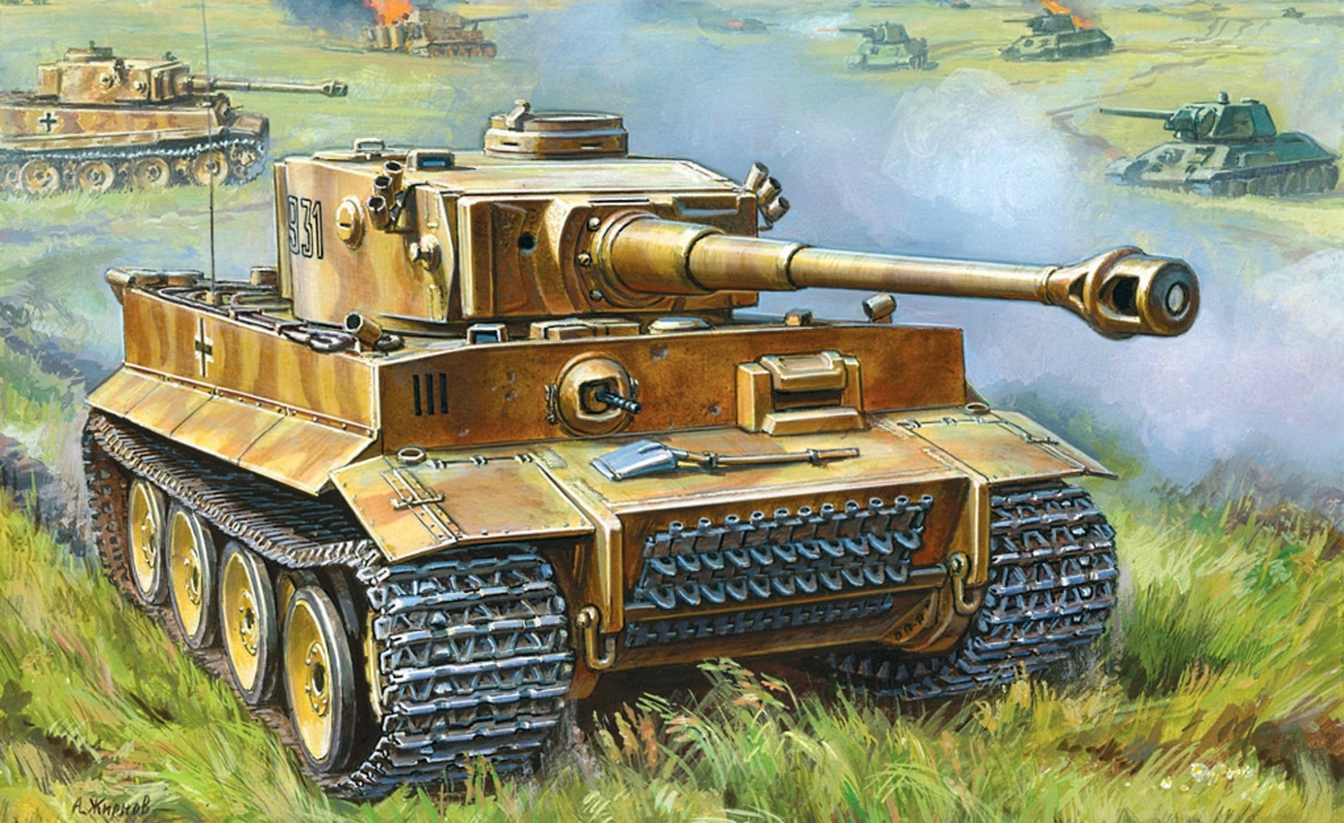 arte campo battaglia panzerkampfwagen vi tiger i ausf e tedesco carri armati e t-34-76 carri armati medi sovietici grande guerra patriottica