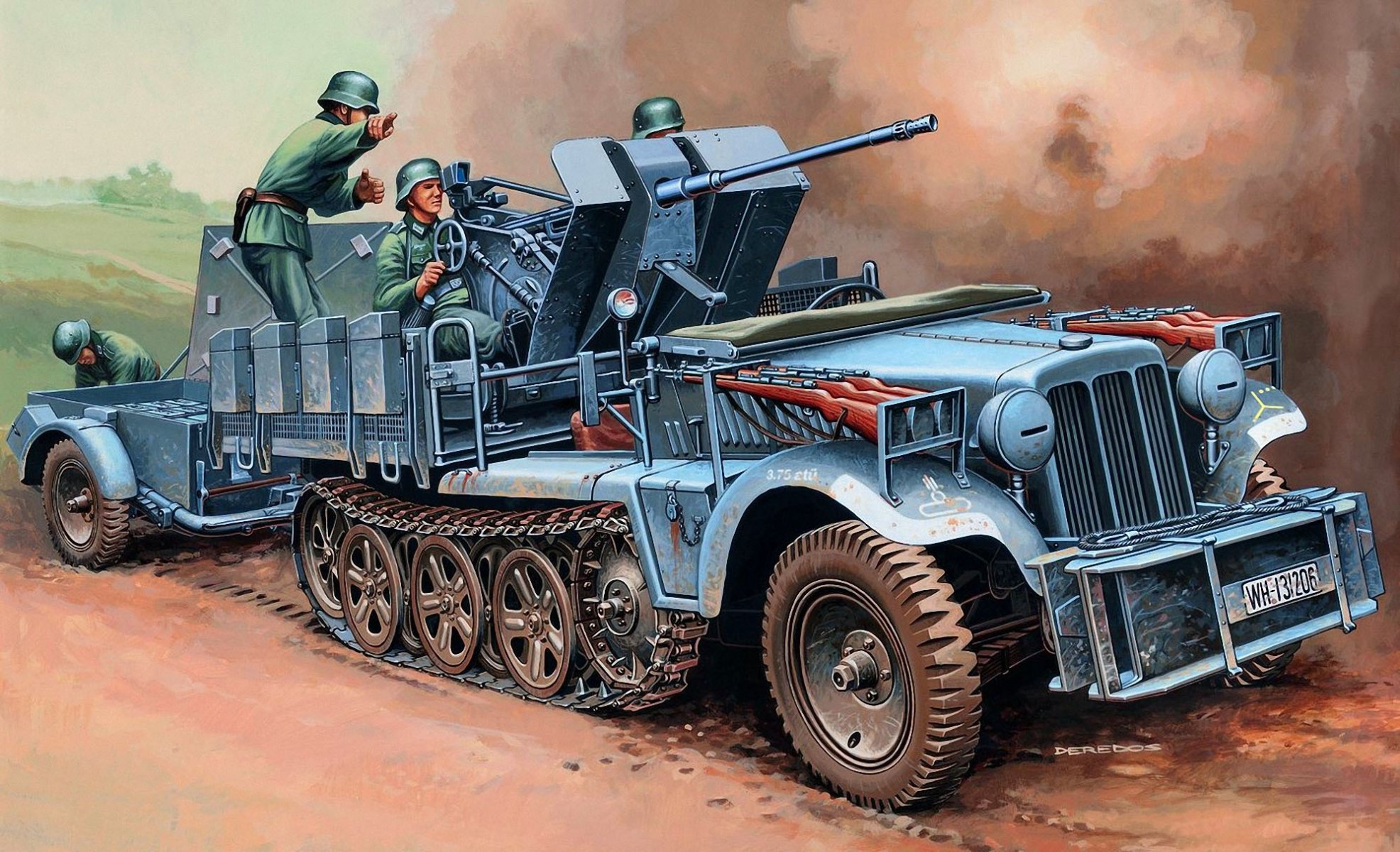 art sd.kfz.10-4 con flak30 alemán zou flak30 en base semirremolque tractor dema batalla ww2