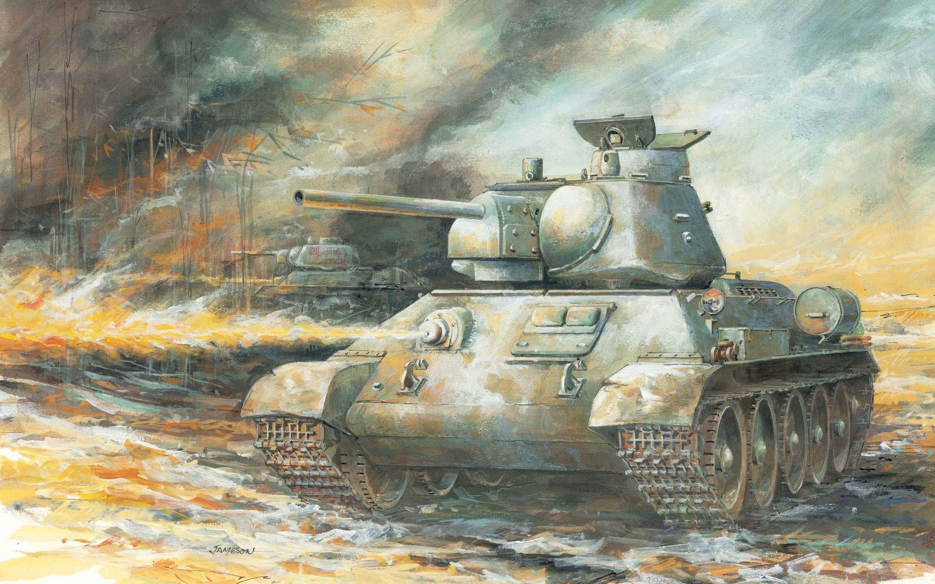 art tank rysunek pociągnięciami pędzla radziecki środek od-34-76 obr. 1943r. zsrr ii wojny światowej ww2